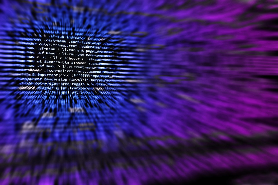 Fundo cibernético colorido com linguagem de programação em destaque