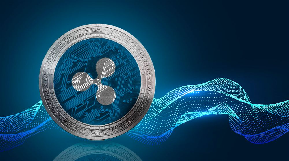 Moeda de Ripple com fundo azul